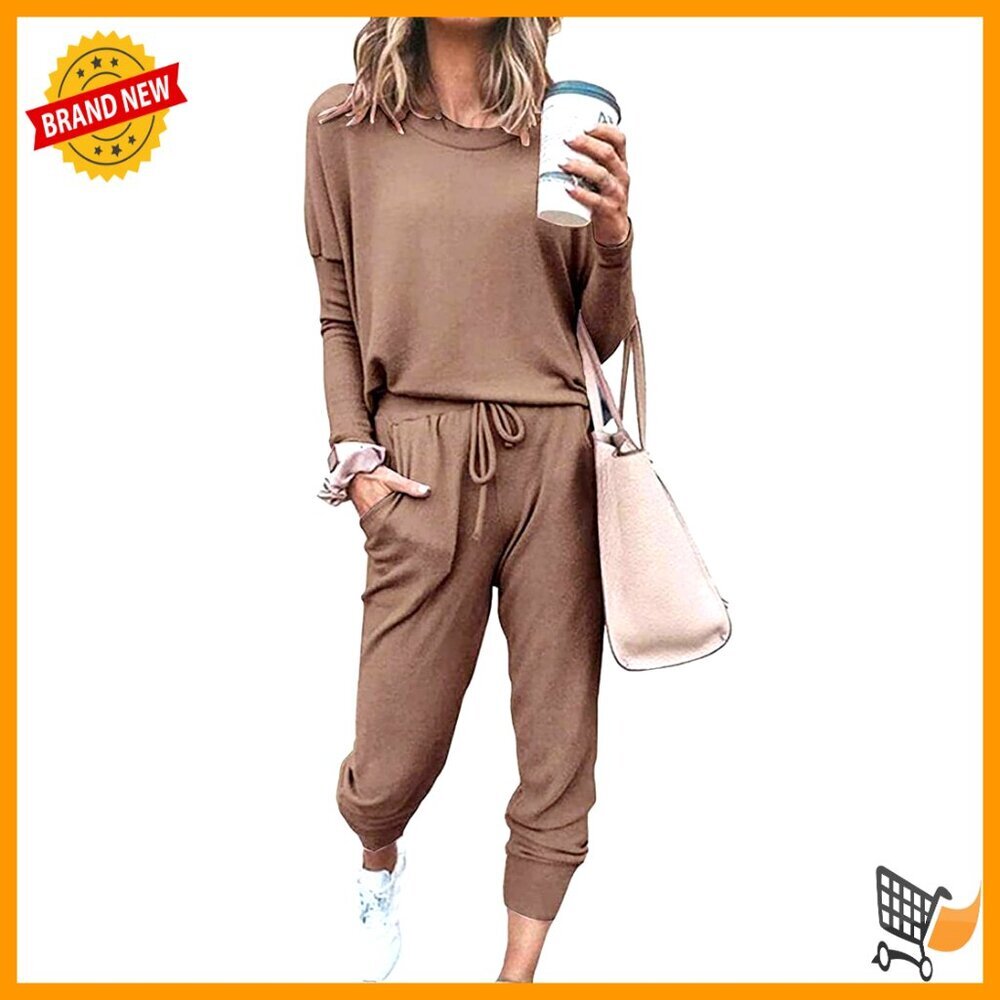 Women's Long Sleeve Tracksuit Set Loose Fit Lounge Wear Jogger Pants Outfit